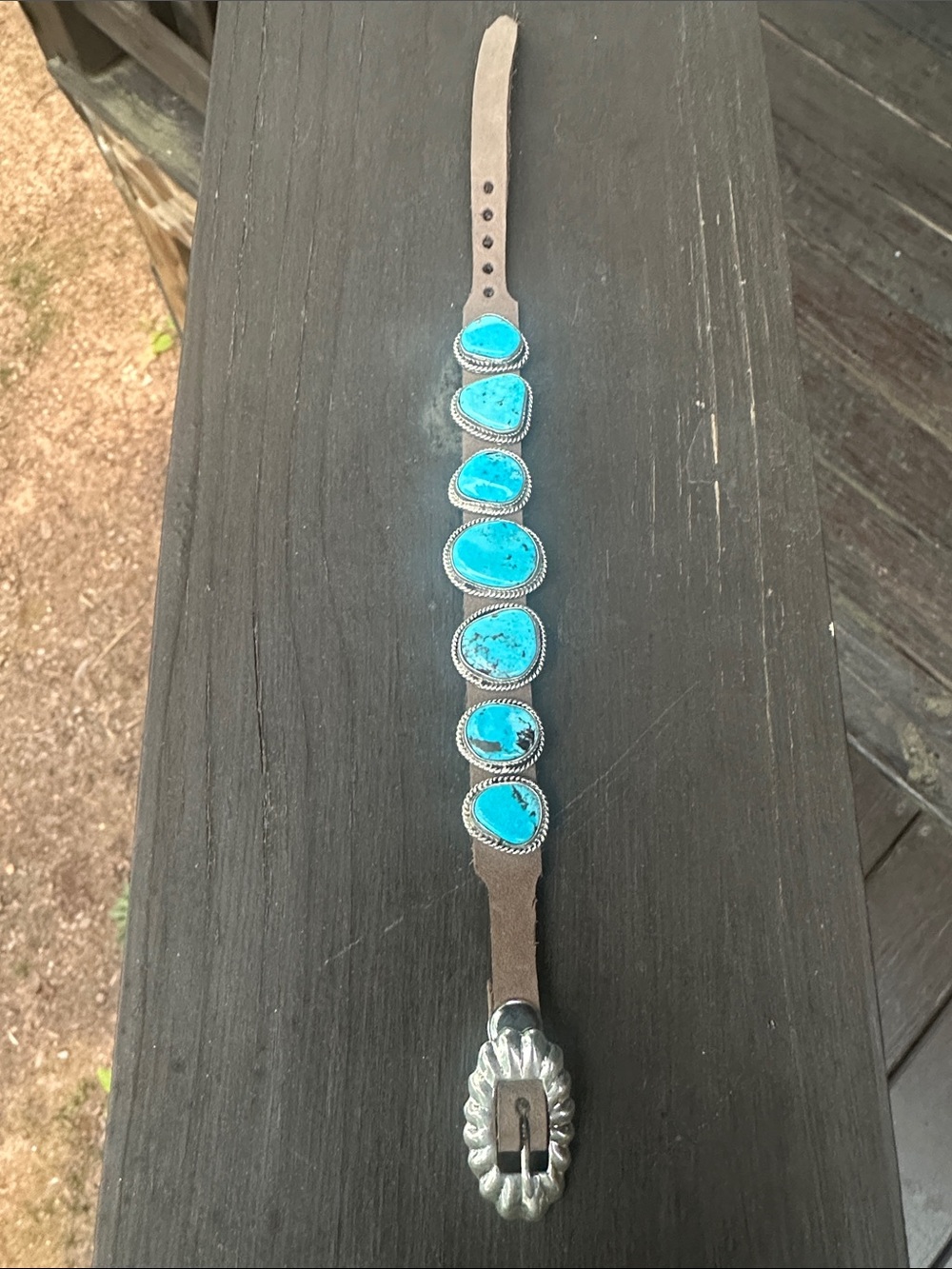 Navajo Dan Morgan Turquoise & Leather Sterling Silver Bracelet